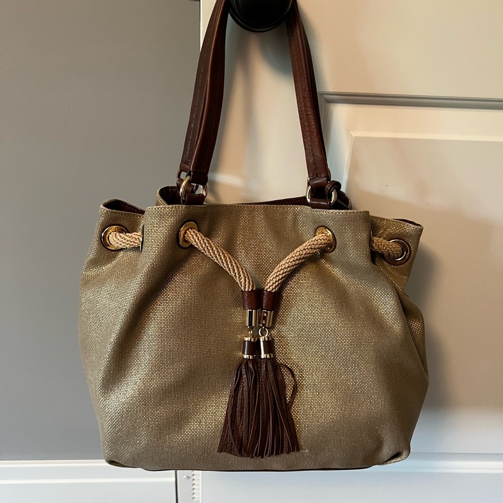 Michael Kors Gold and Brown Shoulder Bag